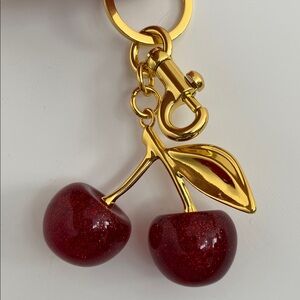 Gold Cherry Keychain with Red Glitter Cherries - Women Accessories